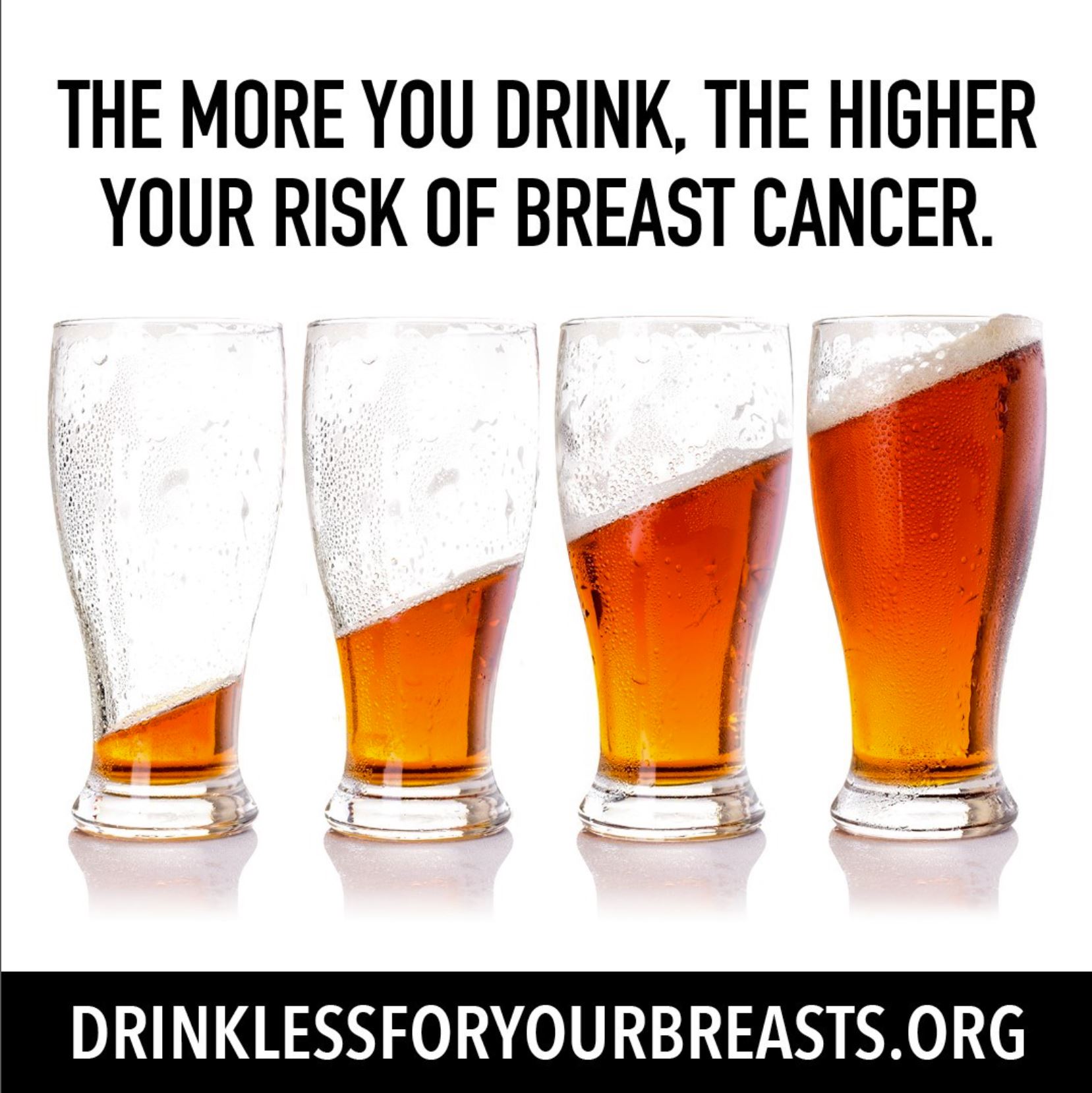 Four Beer glasses, each with a little more beer to show the increased risk from drinking