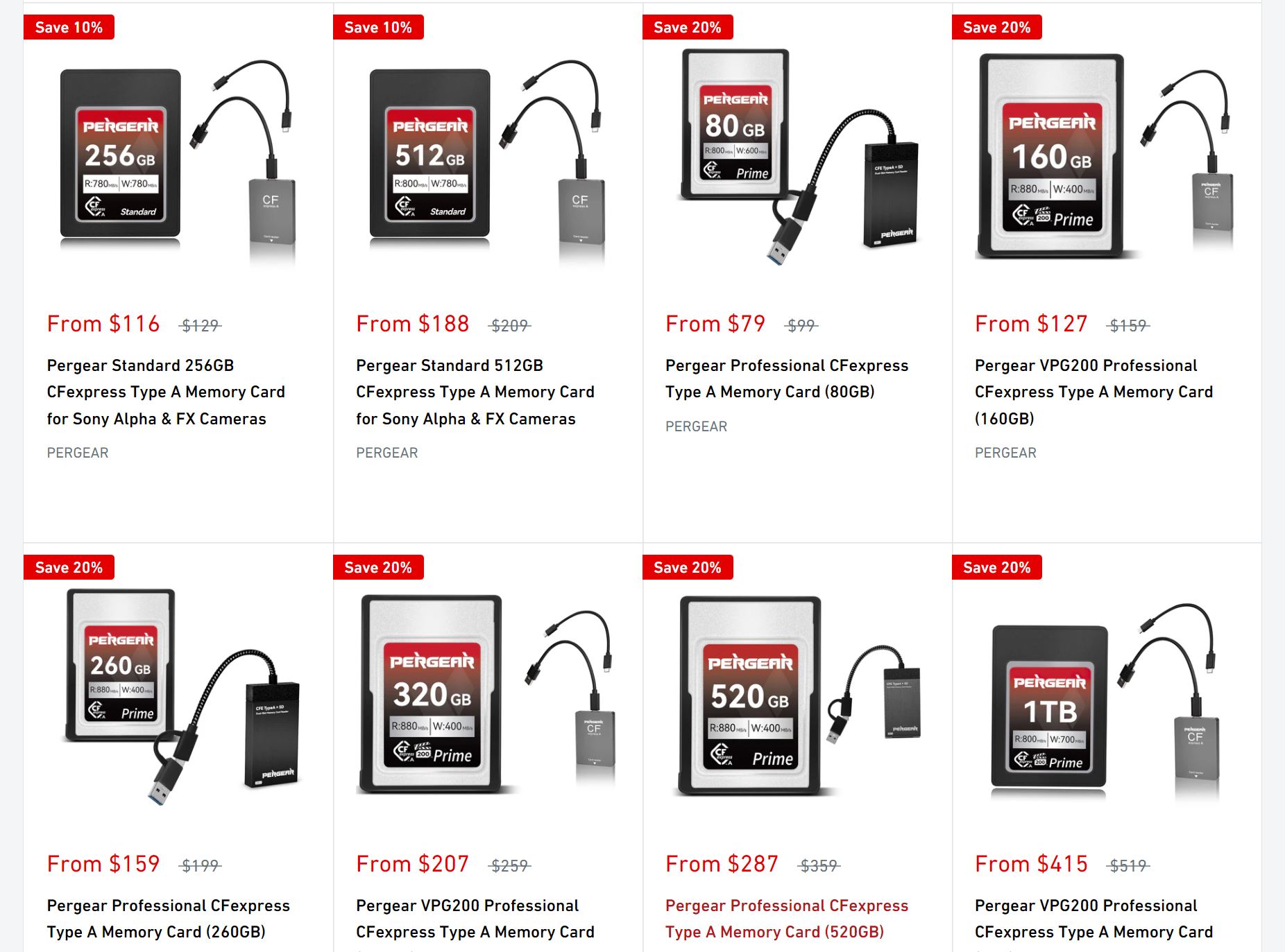 Pergear CFexpress Type A card sale